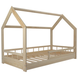 Hausbett aus Naturholz mit Absturzsicherung 160x80 cm